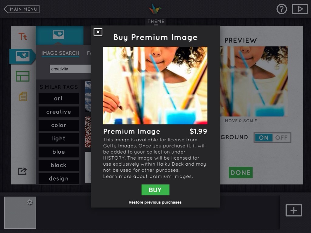 Buy Premium Image popup in Haiku Deck