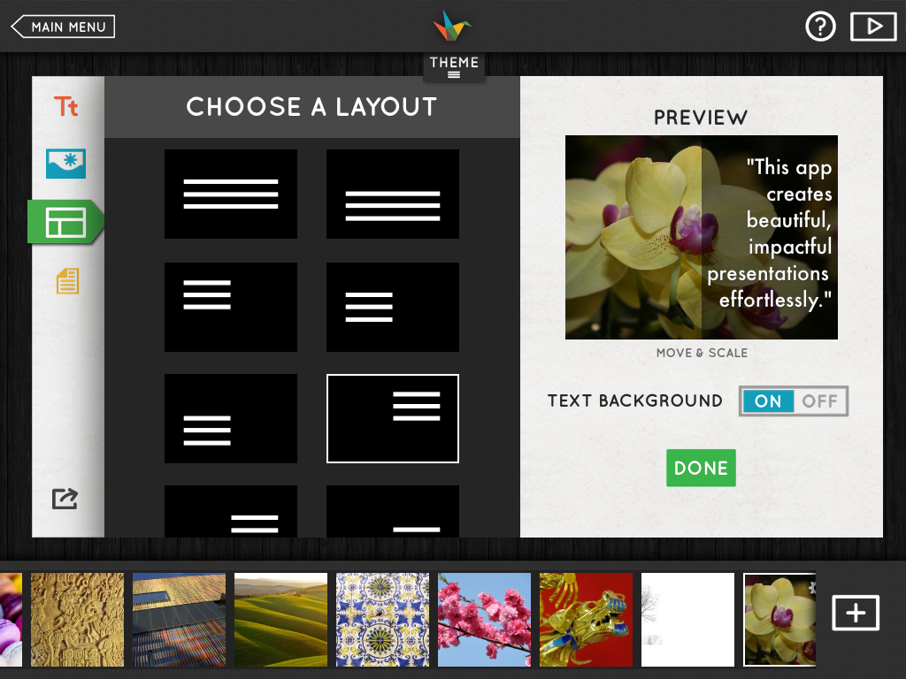 Layout options in Haiku Deck 2.4: Text placement