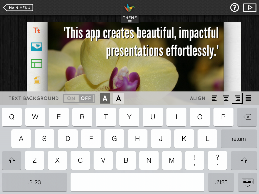 Layout options in Haiku Deck 2.4: Justification