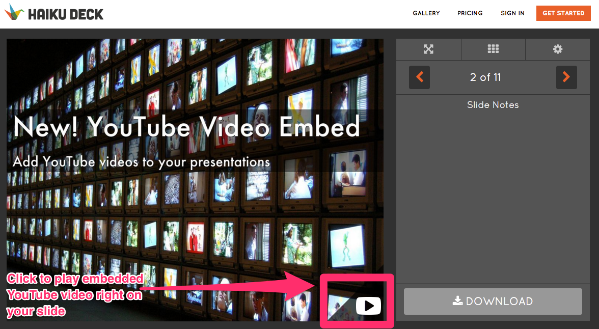 YouTube video embedding, Looping presentation controls,
